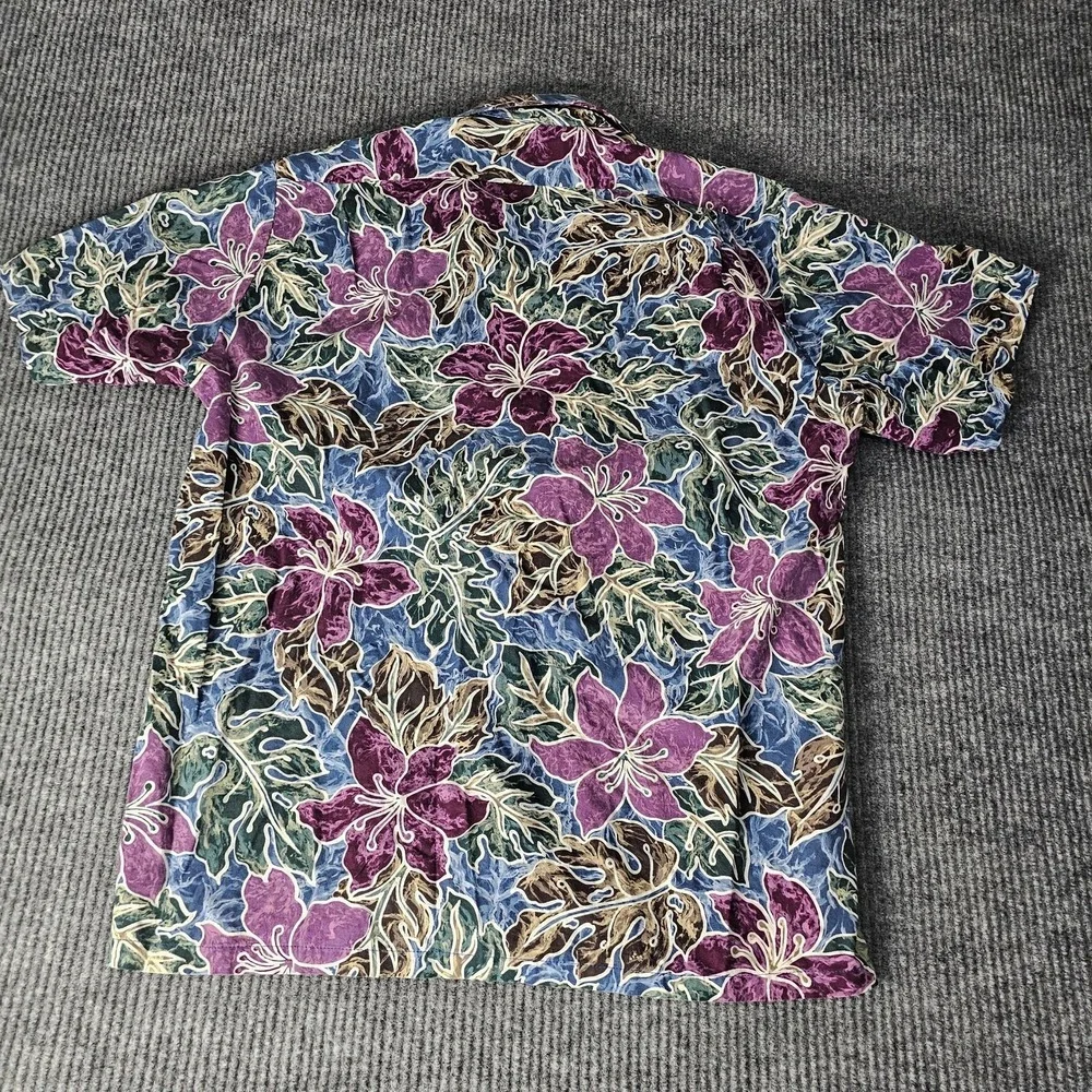 Hilo Hattie Shirt Mens Large Multicolor Hawaiian Floral Aloha Button Front - Picture 10 of 10